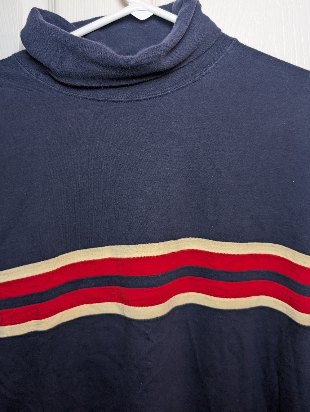 Vintage Tommy Hilfiger Mens Turtleneck Large Pullover Y2K Striped Red, Navy